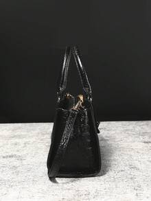 WOLFDIARY Elegant Crocodile-Embossed Handbag - Opulent Gradient Vintage Style - Spacious Women's Purse With Durable Top Handle - Ideal For Everyday Elegance And Professional Chic - 黑色 - 查看 3