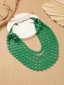 手工多层夸张木珠项链，波西米亚风围兜项链，适合海滩、派对、中东正式场合佩戴 - 綠色 - 查看 5