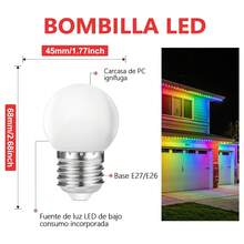 LUCASA Pack 10 Focos Led Mini Bombilla De Colores G45 Base E27 E26, Bombillas LED de colores, foco E27 pequeña, foco LED G45 de 1 W, morado, amarillo, verde, rojo, azul, para recámara, boda, Halloween, fiesta de Navidad, bar, decoración de estado de ánimo, paquete de - BLANCA - Ver 1