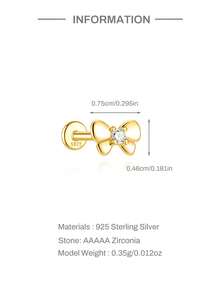 1pc 925 Sterling Silver Flat Bowknot Earrings, Low Allergy Screw Back Earrings, Petite & Delicate, Suitable For Cartilage, Helix And Sensitive Ears