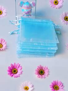 50pcs/Pack Multi-Color Gauze Bags, Gift Packaging Bags, Gift Bags, Home Supplies, Nylon Storage Bags, Holiday Party Supplies, Wedding Supplies, Gift Decoration Packaging, Small Packaging Bags, Jewelry Accessory Packaging, Gift Hanging Bags, Birthday Gift Jewelry Drawstring Bags, Wedding Party Bags - Blue - View 5