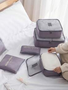 6pcs Travel Luggage Packing Cubes, Suitcase Clothes Storage Bag, Foldable Organizer Bag Shoes Bag Underwear Pouch - Black - View 3