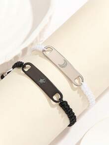 ATLVXJL 2pcs/Set Luminous Couple/Friendship Starry Night Stainless Steel Pendant Adjustable Cord Bracelet Set, Suitable For Daily Wear And Holiday Gift