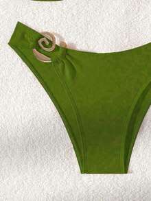 2pcs Sexy High Cut Skin Color Lingerie Set, Delicate Accessory Design, Spring/Summer Vacation Beach - Light Green - View 6