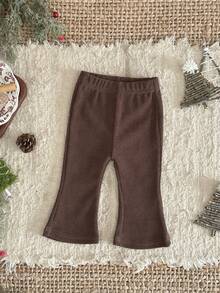 INS Baby Girls' Basic Solid Brown Soft Flare Pants, All Season - Brown - View 2