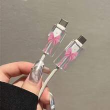 3pcs Pink Bow/Heart Transparent/Flower/Leaf Design Charger Protector Case Set Compatible With IPhone 18W/20W - Includes Data Cable And Power Cord Protector, Perfect Gift Choice - Multicolor - View 2
