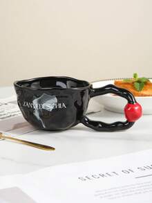 1pc Ceramic Mug With Ball Handle Design, Suitable For Home, Office Coffee Cup, Water Cup, Milk Tea Cup, INS Style