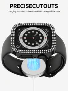 6pcs Shiny Watch Case Compatible With Apple Watch 40mm, 41mm, 42mm, 44mm, 45mm, 46mm And 49mm. Featuring Double-Row Diamond Inlaid, Shock-Resistant, Hollow-Out Hard PC Protective Case, Compatible With Apple Watch Ultra/11/10/9/8/7/6/5/4/SE Series. Fashionable And Elegant Ladies' Watch Case, Comfortable To Wear, Sensitive Touch. - Transparent + Blue + Black + Starlight + Rose Gold + Various Colors - View 6