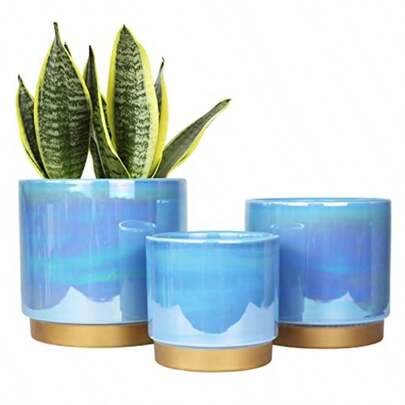 Ceramic Pots For Plants Rainbow Pearl Glaze Planter With Drainage Hole 6.0 Inch+5.0 Inch+4.0 Inch. Indoor-Outdoor Large Round Succulent Orchid Flower Pot
