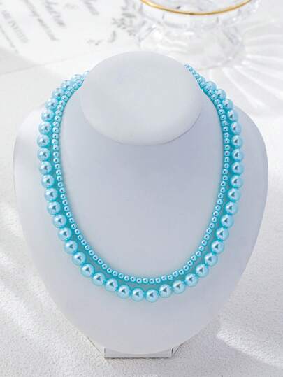 1pc Double Layer Pearl Choker Necklace, Elegant French Style Faux Pearl Wrap Around Necklace For Women, Luxury Minimalist Necklace Suitable For Work, Outdoor, Dating
