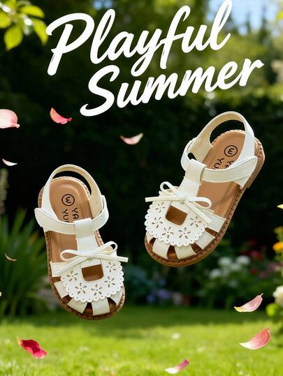 New Girls White Butterfly Hollow Out Sandals - Adjustable Hook And Loop Closed Toe, Cute Breathable Comfortable Summer Shoes Suitable For Party, Beach, Travel And Daily Wear (Size 26-36), Designed For Girls Aged 3-12