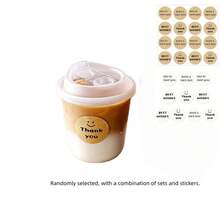 1pc/20pcs Insulated Plastic Cup With Lid, Leak-Proof Design (Random Sticker Styles), Suitable For Milk Tea, Coffee, Juice And Other Beverages. Great For Takeout From Beverage Shops Or Homemade Drinks. U-Shaped Cup, Stylish And Practical.