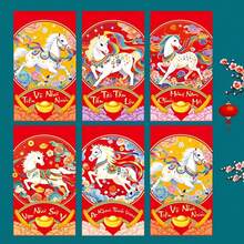 18pcs Red Envelopes - Traditional Decor With Vietnamese Text, Gold & Red Horse Patterns - Birthday, Holiday Party Decoration - Elegant Tabletop Centerpiece - Suitable For New Year, Wedding, Office Or Party Decor - Festive Cards And Ornaments - Multicolor - View 7