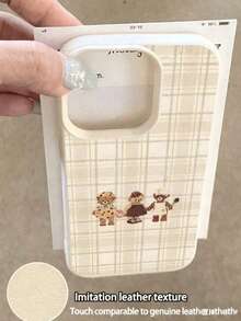 Bear 1pc Minimalist Plaid 3 Bears Pattern Litchi Texture Waterproof Shockproof Anti-Slip Soft Phone Case, Suitable As Birthday/Holiday Gift For Friends, Family, Couples, Compatible With Apple// Phones - Multicolor - View 3