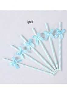 30/50 Stück hellblaue gestreifte Papierstrohhalme mit Satinschleifen, geeignet für Baby-Shower, Geburtstag, Hochzeit, Braut, Schmetterlings-Themen-Party, Teenager-Übernachtungsparty, Partydekorationen - Babyblau - Übersicht 13