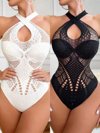 2 Pieces Set Women Hollow Dress Fishnet Sexy Lingerie For Romantic Nightwe