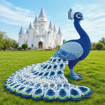 2026新款孔雀积木套装，挑战性拼装玩具，约1800块积木，办公装饰，动物造型积木，适合成人，生日/复活节/万圣节/圣诞节/新年礼物，家居/办公室展示装饰