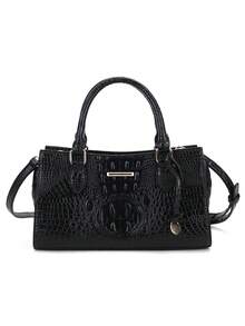 WOLFDIARY Elegant Crocodile-Embossed Handbag - Opulent Gradient Vintage Style - Spacious Women's Purse With Durable Top Handle - Ideal For Everyday Elegance And Professional Chic - 黑色 - 查看 7