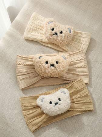 3pcs Baby Bear Headbands, Newborn Girls Elastic Headwraps, Boho Neutral Colors, Versatile For Daily Wear & Bathing