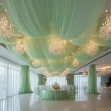 Wedding Arched Tulle Backdrop Curtain, Elegant Floral Curtain Effect, Lightweight Polyester Fabric Arch Decoration, Suitable For Weddings, Parties, Indoor/Outdoor Ceremony Decorations, Stages, Ceilings, Houses, Etc. Electricity-Free Party Decoration. - Green - View 11