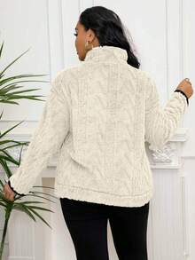 Hanorac cu buzunar scurt și fermoar, stil european și american, mărime plus, toamnă/iarnă