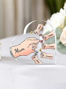 Customized Acrylic Heart-Shaped Keepsake, Personalized Family Gift, Engraved With "Mom" And "Grandma" Names, Decorated With Floral Patterns And Red Roses, Precious Memento, Gift For Grandma,Home Decor Living Room, Minimalist Modern - Flower - View 8