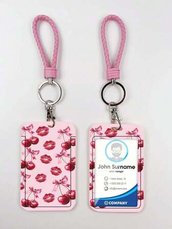 1个ABS粉色绳子樱桃嘴唇印花时尚个性化钥匙扣吊坠，包包挂饰，学生巴士保护套