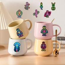 56 Stück Neon Alien Aufkleber, spaßige ästhetische Aufkleber, wasserfeste Vinyl Positive Energie Aufkleber, geeignet für Wasserflaschen, Bücher, Laptops, passend für Teenager und Erwachsene Sammelalbum Zubehör Sammelalbum Schreibwaren