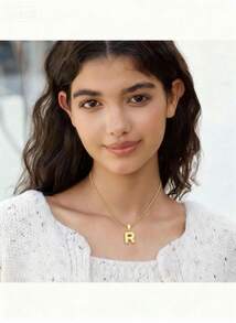 Hatastic 1件装 时尚创意优雅泡泡A-Z英文字母不锈钢项链 金色项链 女士日常休闲佩戴个性化项链 锁骨链 圣诞礼物 - 金黃色 - 查看 4