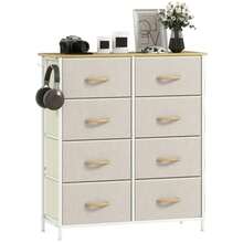 HOMCOM Bedroom Dresser With 8 Fabric Drawers, Steel Frame, Wooden Surface, 4 Compartments, 2 Hooks, Beige Color - Beige - View 1