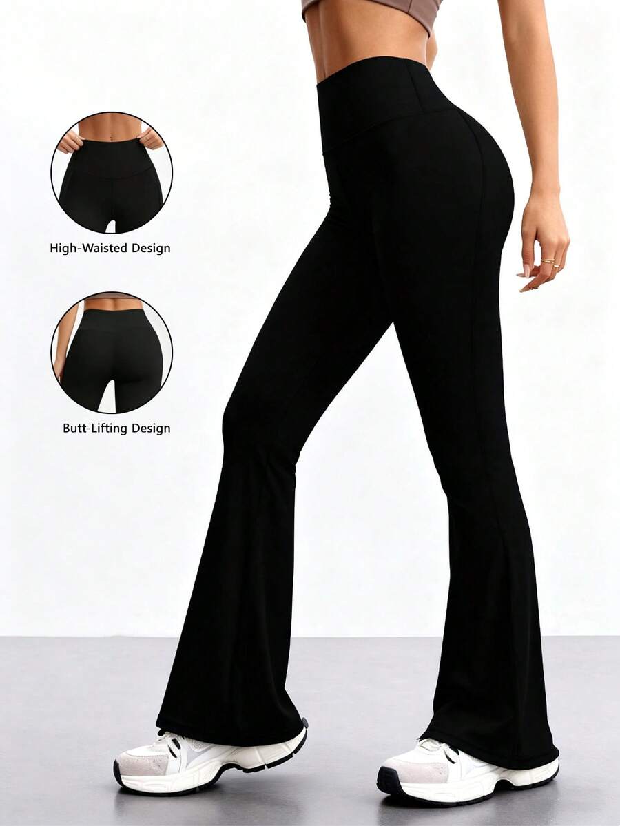 FWH Fashion Casual Minimalist Hip-Lifting Peach Butt Fashion Elegant Street Vintage Slimming Low-Key Luxury Leg-Lengthening Classic Minimalist High-End Slimming High-Waist Versatile Flare Pants New European Style Waist-Cinched Fitness - Black - View 1