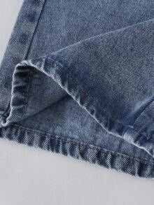 1件女童休闲Y2K风格蝴蝶印花中度水洗蓝色牛仔裤，舒适日常街头风，春夏秋季皆宜 - 中等水洗藍 - 查看 6