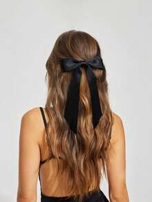 5 PCS Silky Satin Hair Bows Solid Color Bow Hair Clip Black Bow,White Bow, Pink Bow Cute Hair Ribbon Ponytail Holder Accessories Slides Metal Clips Hair Bow For Women Girls Hair Accessory, Claw Clips, Hair Barrettes - Multicolor - View 4