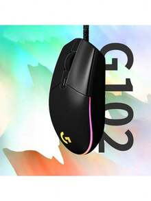 Logitech G102 有线鼠标，机械电竞轻量，RGB 灯光效果，便携，经典设计，机械按键，点击感清脆，握感舒适，适合中/小手，办公和游戏，黑色