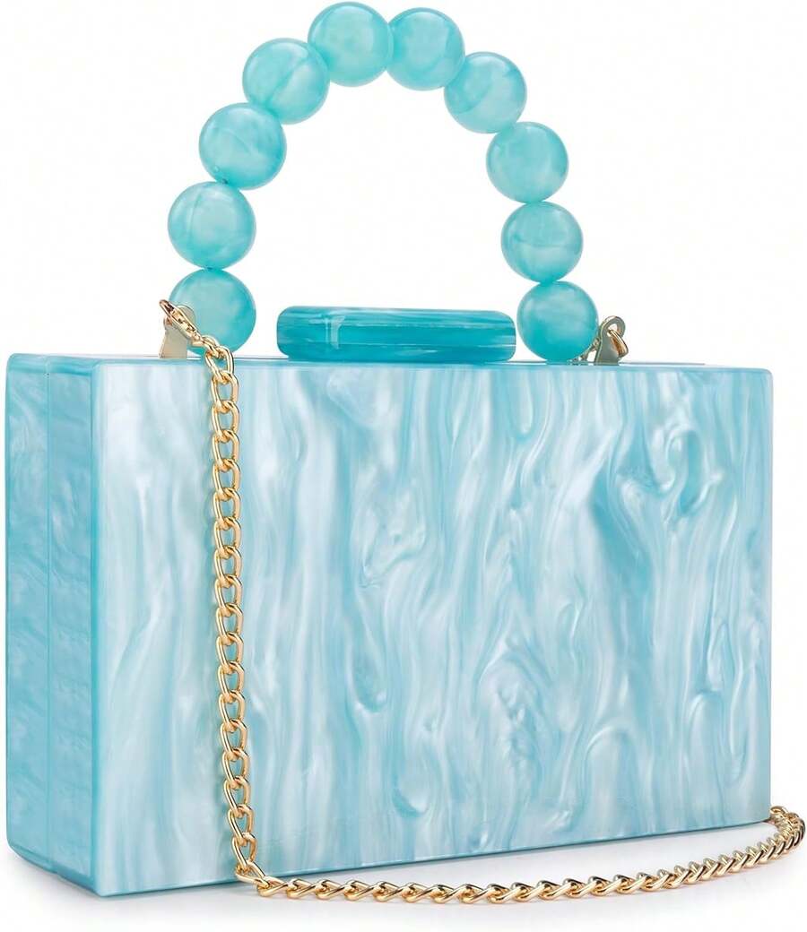 Gets Acrylic Clutch Bag,Acrylic Purse Evening Clutch Marble Handbag Women's Crossbody With Pearl Chain Formal Wedding Prom Party - 淺藍色 - 查看 1