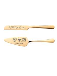 1pc/2pcs Custom Stainless Steel Cake Cutter Set, Wedding Cake Set, Suitable For Weddings, Birthdays, Anniversaries, Graduation Ceremonies, Bachelor Parties, Wedding Souvenirs, Multi-Functional,Anti-Mold,Ornamental,Exquisite,Stylish,High-Quality,Adorable,Modern,Custom,Unique,Personalized,