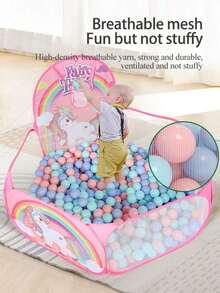 4ft/120cm Foldable Children Ball Pit Tent With Basketball Hoop, Portable Fun Toy, Suitable As Children's Birthday/Easter Gift - Multicolor - View 3