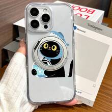 かわいい電話カバーは、黒い猫とYUのデザインを表示しています。   夫さと適応性を考えるしたTPUとその彼の材料で作られています。   360度の回転するスタンドとサウンド機能がYOれた機能性を提供します。   おしゃれなアイテムとしておすすめ - クリア - チェックする 2
