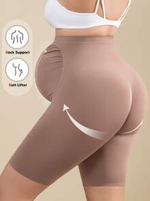 Maternity Soft Elastic Waist Comfortable Belly Support Shorts - Khaki - View 4