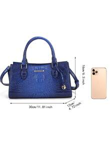 WOLFDIARY Elegant Crocodile-Embossed Handbag - Opulent Gradient Vintage Style - Spacious Women's Purse With Durable Top Handle - Ideal For Everyday Elegance And Professional Chic - Màu xanh lam - Xem 6