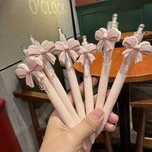 10pcs Bowknot Ballpoint Pens, Cute Pink & Cherry Blossom Pink Bowknot Series Push-Button Pens, Party Favors, Gift Pens, Party Supplies, Holiday Gifts - Black - View 2