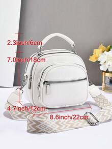 Túi xách nữ da thật màu trắng - Túi đeo chéo mini có dây đeo vai tháo rời, túi tote thông thường, thiết kế khóa kéo đôi, có dây đeo có thể tháo rời. - trắng - Xem 4