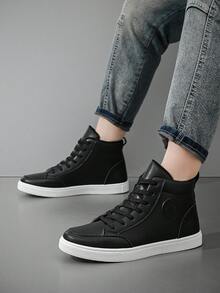 男士时尚休闲高帮运动鞋，舒适防滑，适合学生，四季皆宜 - 黑色 - 查看 5