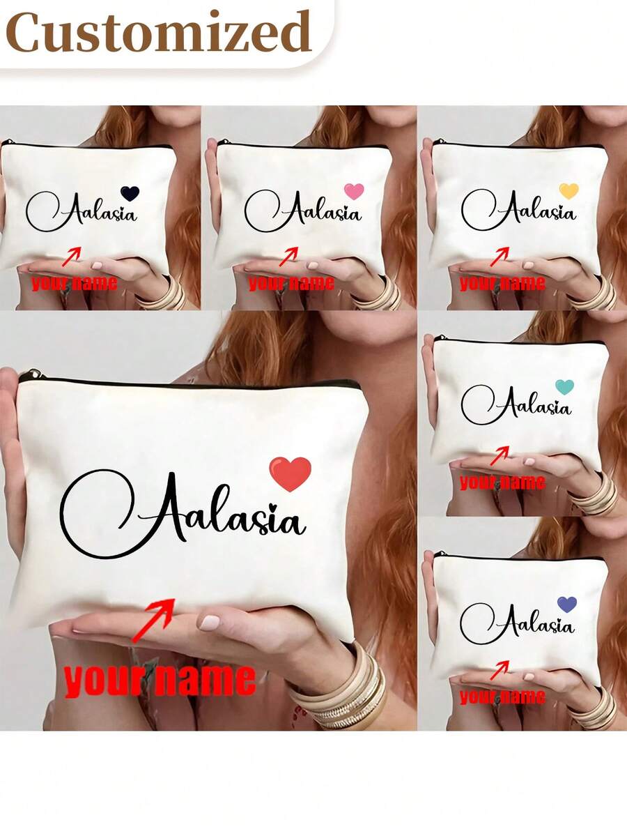 Rainbow Teacher Custom Name Makeup Bag - Personalized Graduation Gift, Lightweight Zipper Cosmetic Pouch For Back To School, White Polyester With Colorful Rainbow Design, Unisex Adult Organizer, Teacher Appreciation Gift | Decorative Zipper Bag | Polyester Makeup Bag, Makeup Bag For School