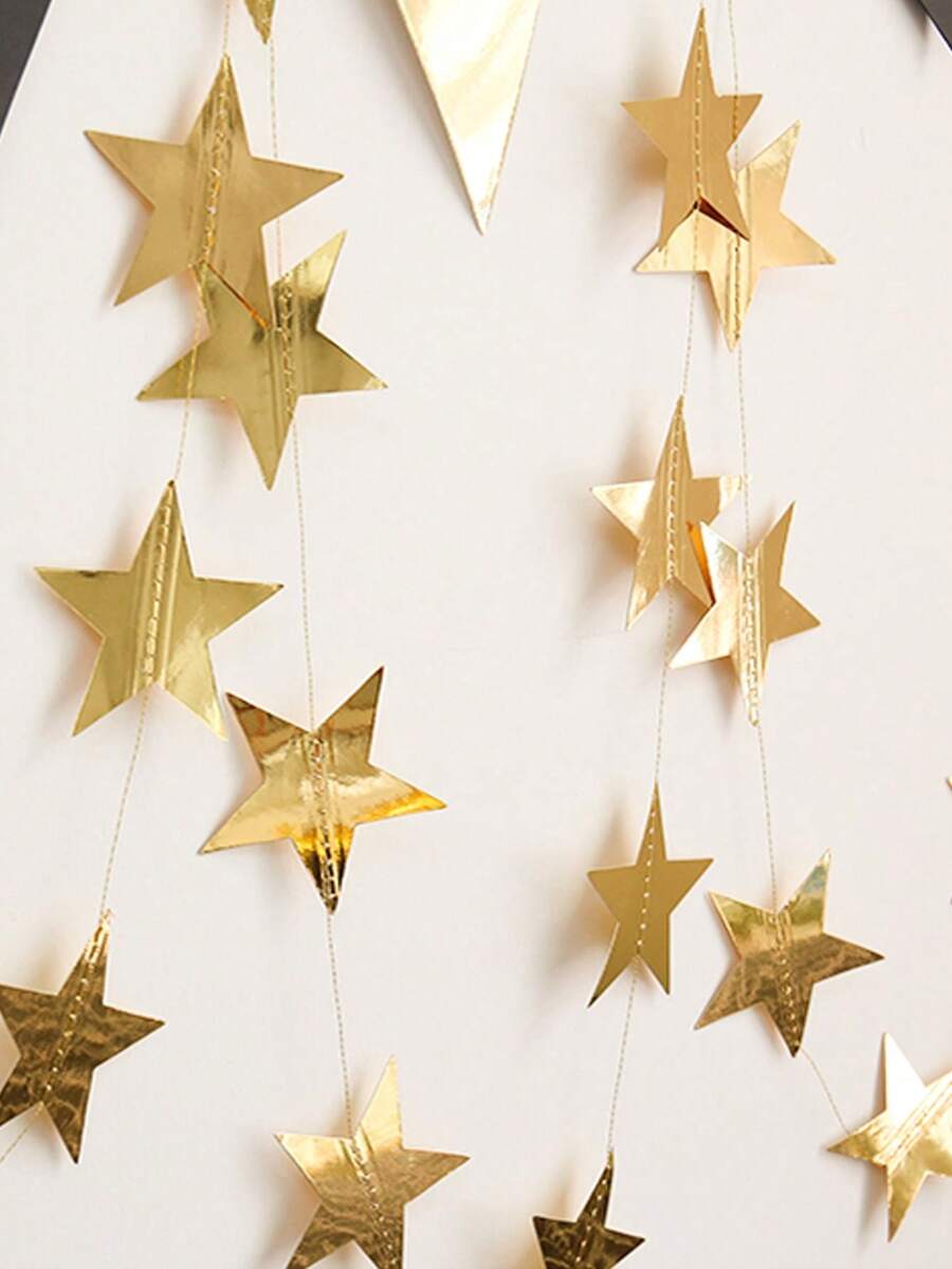 1set 4 Meters Shinning Bright Stars Decorate Birthday, Flags Blue Silver Gold Rose Gold House Decoration Outdoor Decoration Garland Stage Star Pendant - Multicolor - View 1