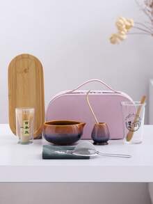 9件套便携式抹茶入门套装，抹茶搅拌器套装，抹茶冲泡套装，抹茶礼品套装（包含抹茶碗、竹制抹茶搅拌器、茶匙、搅拌器架、抹茶筛、茶杯、茶垫、茶盘），返乡礼物
