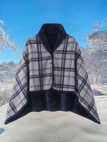 1件装女士加厚双层格子法兰绒披肩毯，多功能，居家办公皆宜，可穿戴韩式慵懒毯，公司午睡毯，孕妇加厚披肩，保暖围裙毯，情人节礼物 - 彩色 - 查看 6