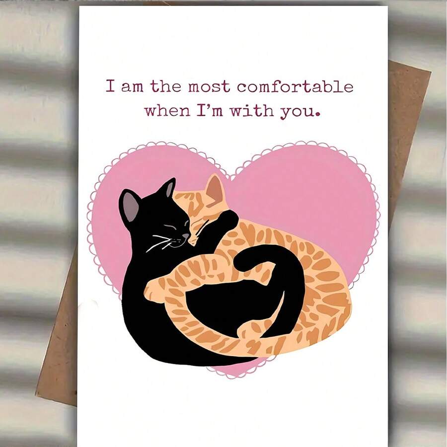 1pc Cute Cat In Tuxedo Heart Greeting Card, Funny Birthday, Anniversary, Valentine's Day, Wedding, Engagement Card With Envelope, "I Love You More Than A Cat", High-Quality Card With Envelope (12x17cm)/(4.72x6.7in) - Multicolor - View 1