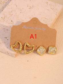 2-6 pares de pendientes con volantes, volantes con forma de corazón + cuadrado con puntos + mariposa estrella, 6 estilos para mezclar y combinar, tono dorado vintage que favorece - Dorado - Ver 2