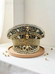 1 pieza Gorra de capitán con brillos de estilo steampunk con rhinestones para mujeres y hombres, gorra militar, adecuada para despedida de soltera, cosplay, Navidad, carnaval, bar, despedida de soltero, accesorio cálido